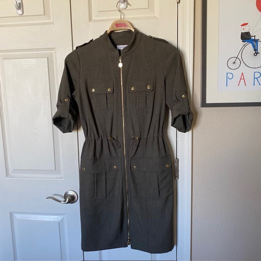 Calvin Klein Cargo Dress Roll Tab Sleeve Full Zip Khaki Military Vibe Women's‎ 8